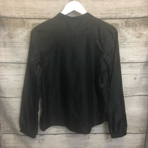 Oleg Cassini Black Tuxedo Polka Dot Mandarin Collar Button Up Blouse Med… - Picture 11 of 16